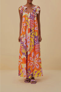 Robe longue à bretelles Lee Floral en coton - Orange