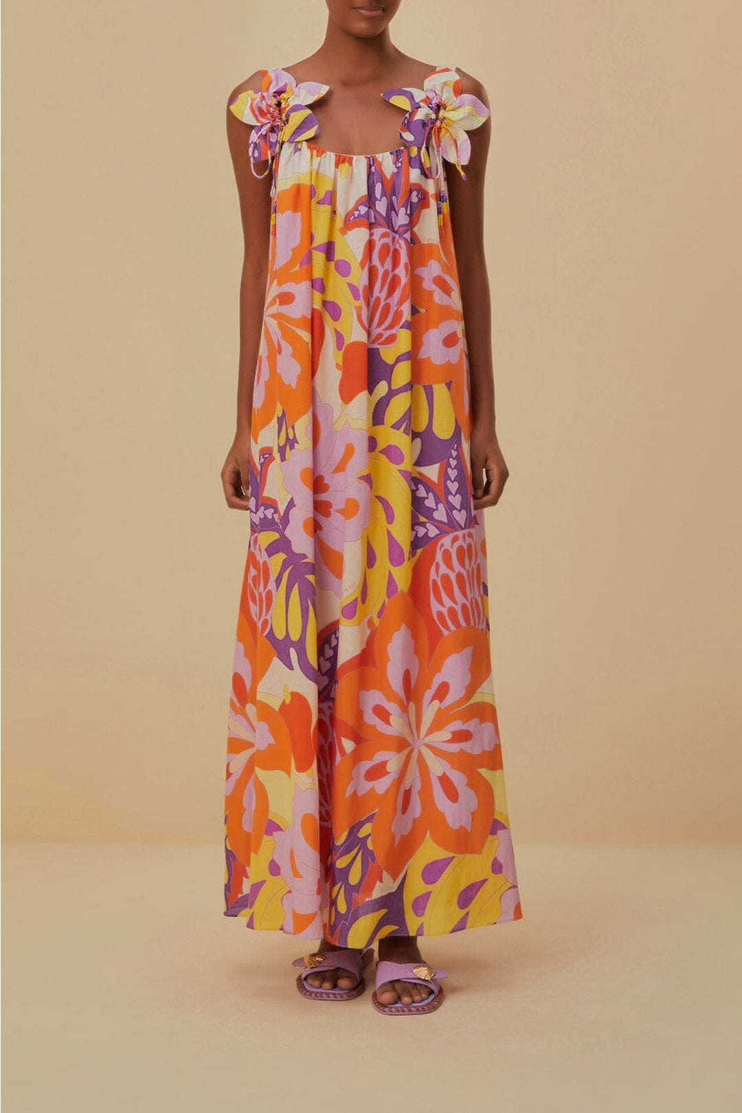 Robe longue à bretelles Lee Floral en coton - Orange