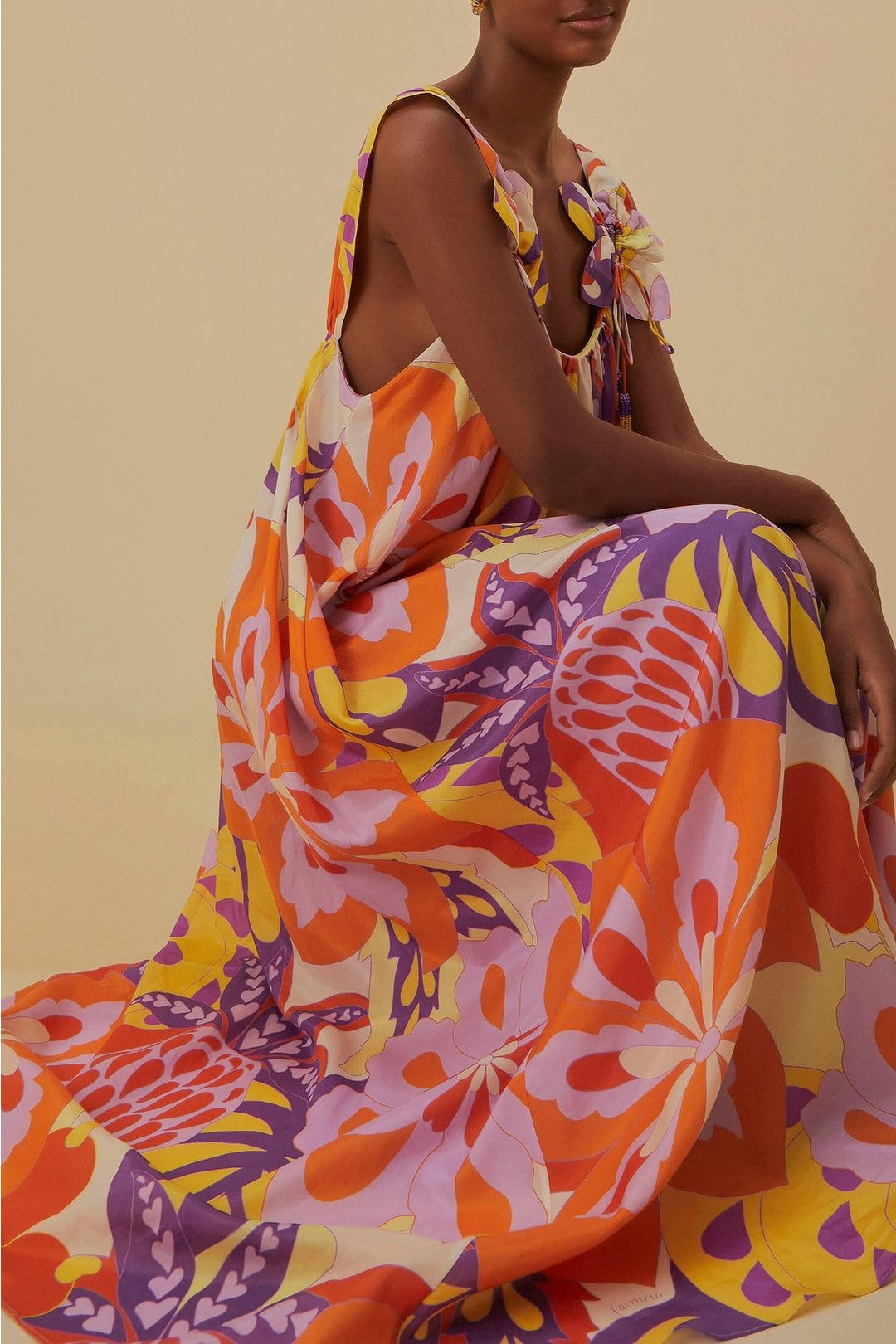 Robe longue à bretelles Lee Floral en coton - Orange