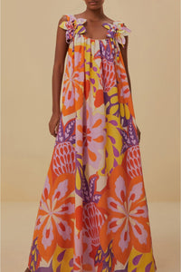Robe longue à bretelles Lee Floral en coton - Orange