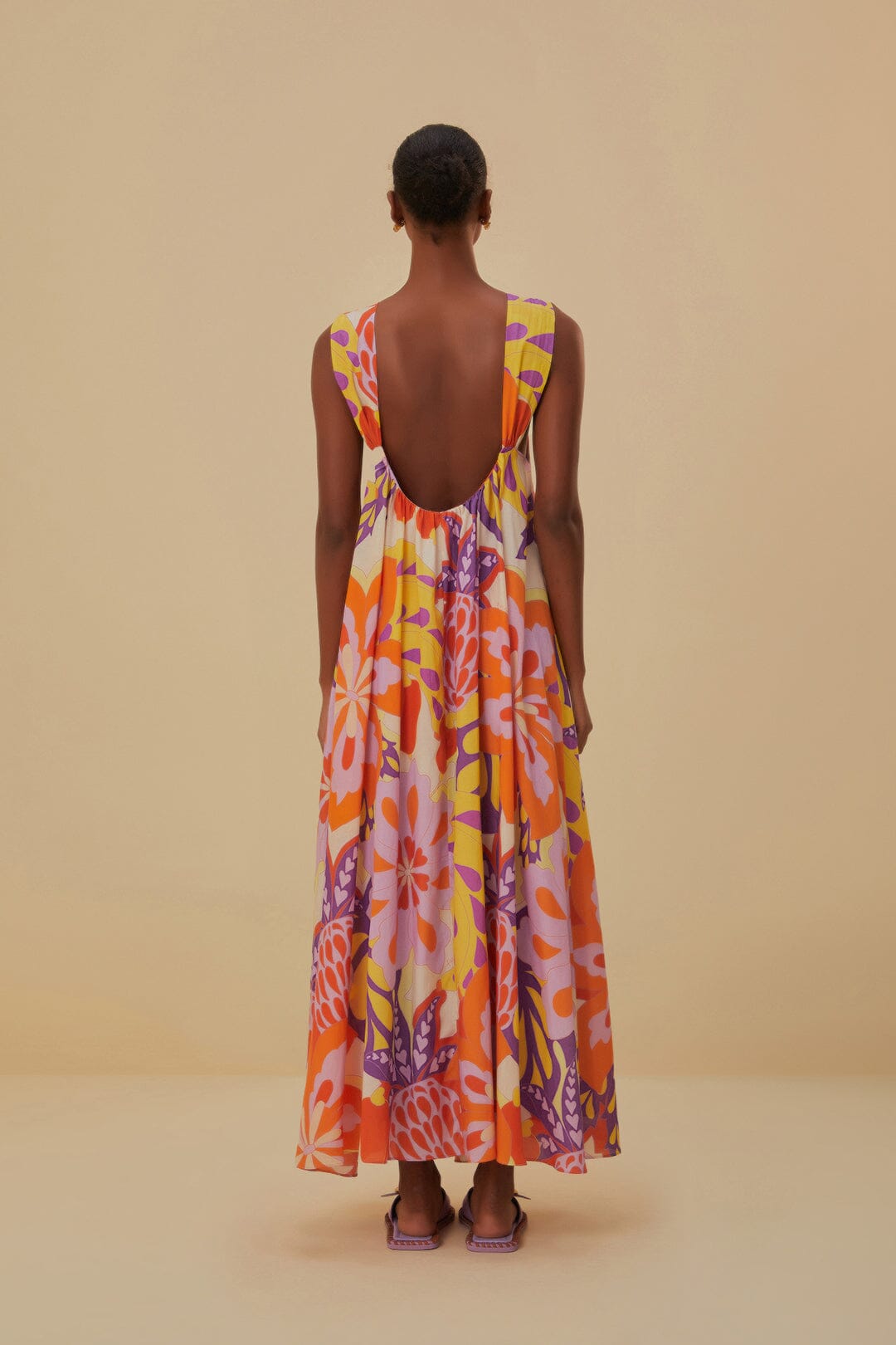 Robe longue à bretelles Lee Floral en coton - Orange