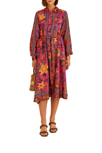 Robe midi chemise à manches longues - Rose