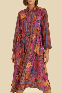 Robe midi chemise à manches longues - Rose
