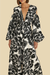 Robe longue Chita Woodcut à col V en coton - Blanc