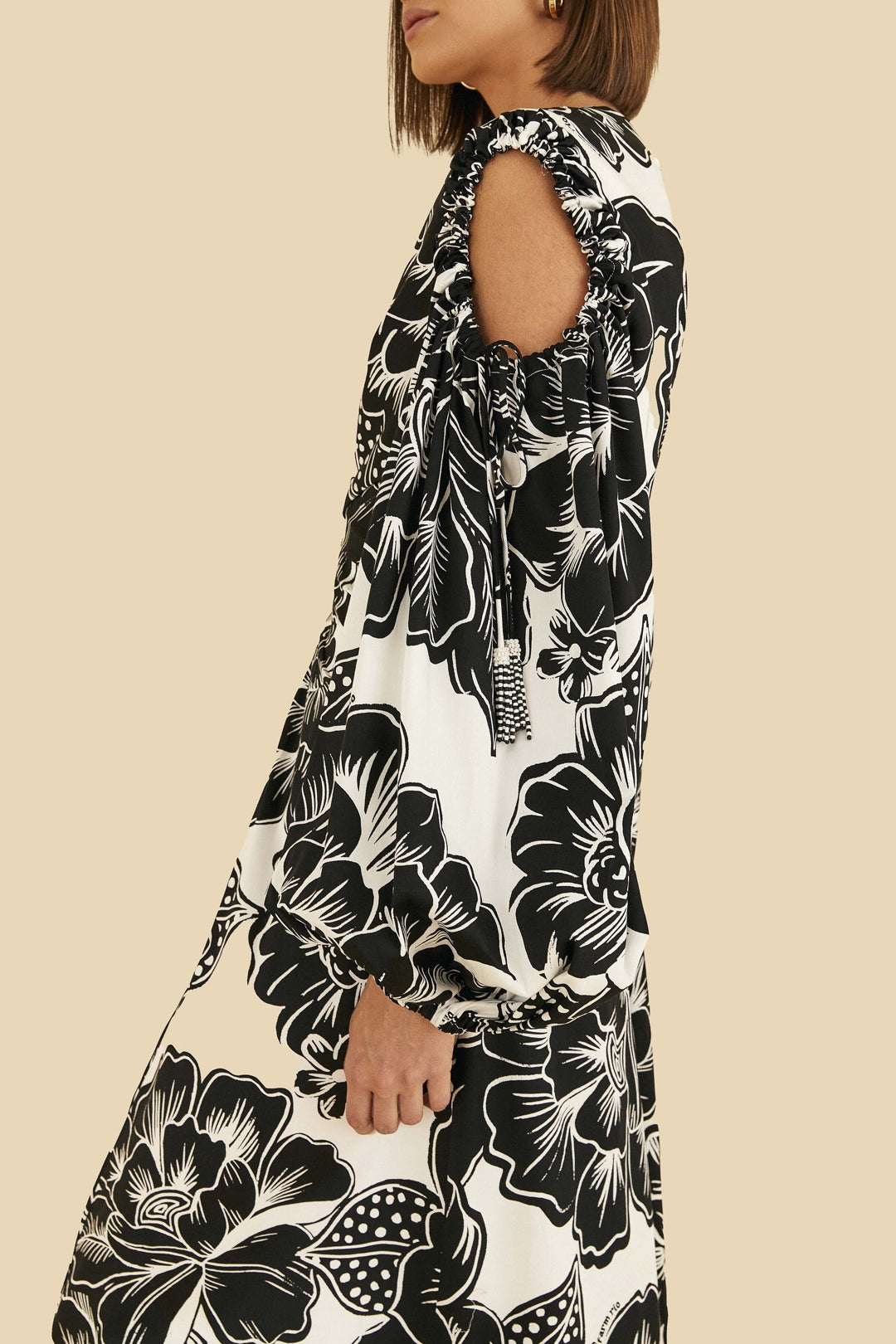 Robe longue Chita Woodcut à col V en coton - Blanc