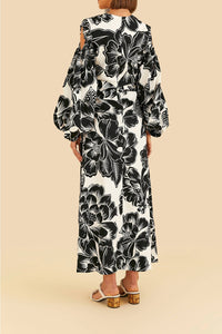 Robe longue Chita Woodcut à col V en coton - Blanc