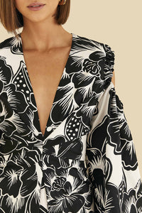 Robe longue Chita Woodcut à col V en coton - Blanc