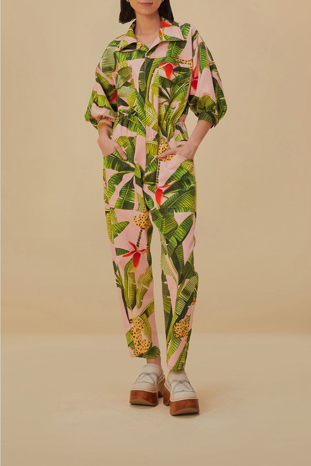 Banana Leaves jumpsuit in cotton - Pink