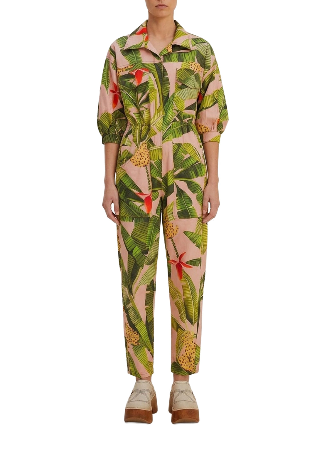 Banana Leaves jumpsuit in cotton - Pink