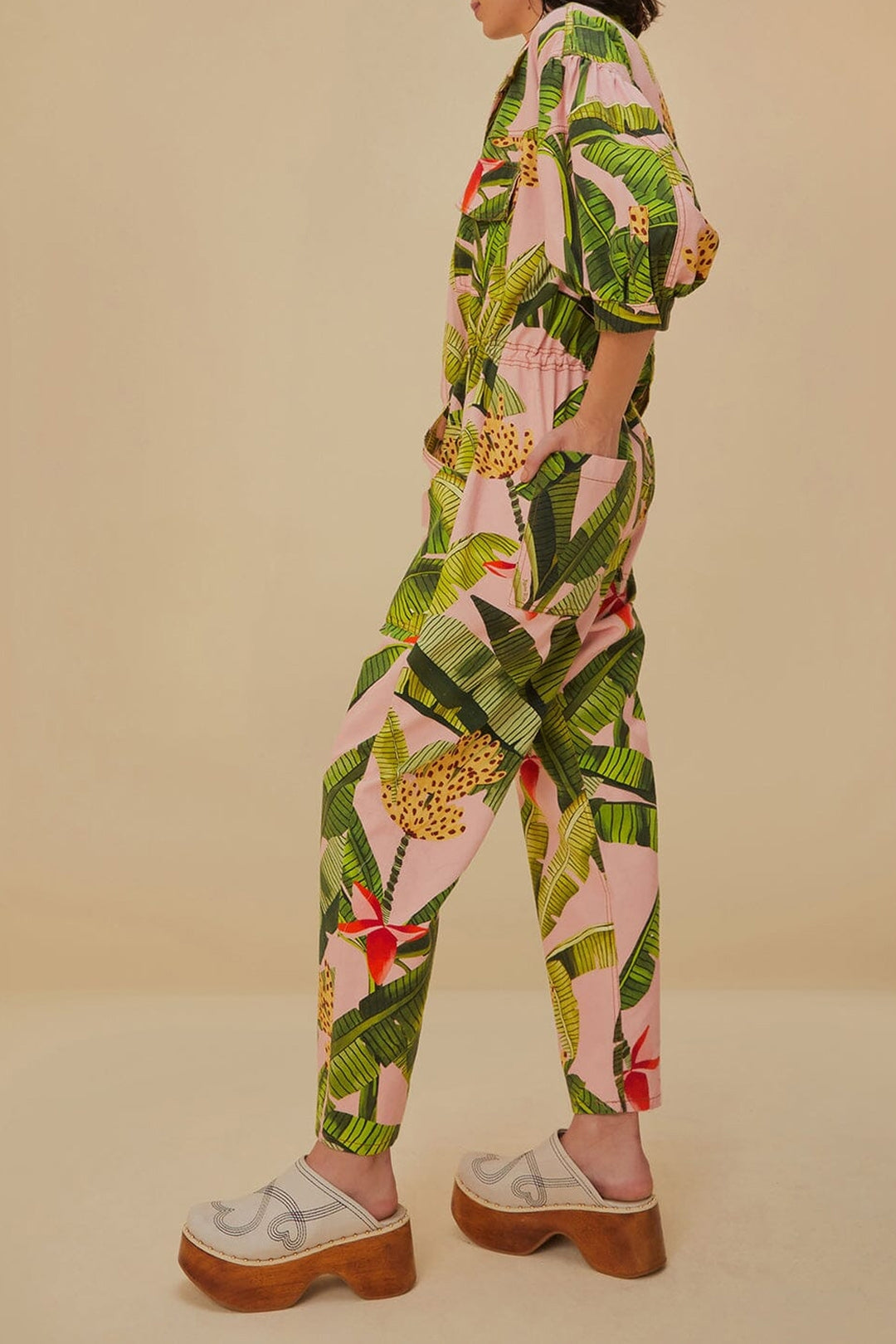 Banana Leaves jumpsuit in cotton - Pink