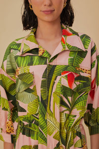 Banana Leaves jumpsuit in cotton - Pink