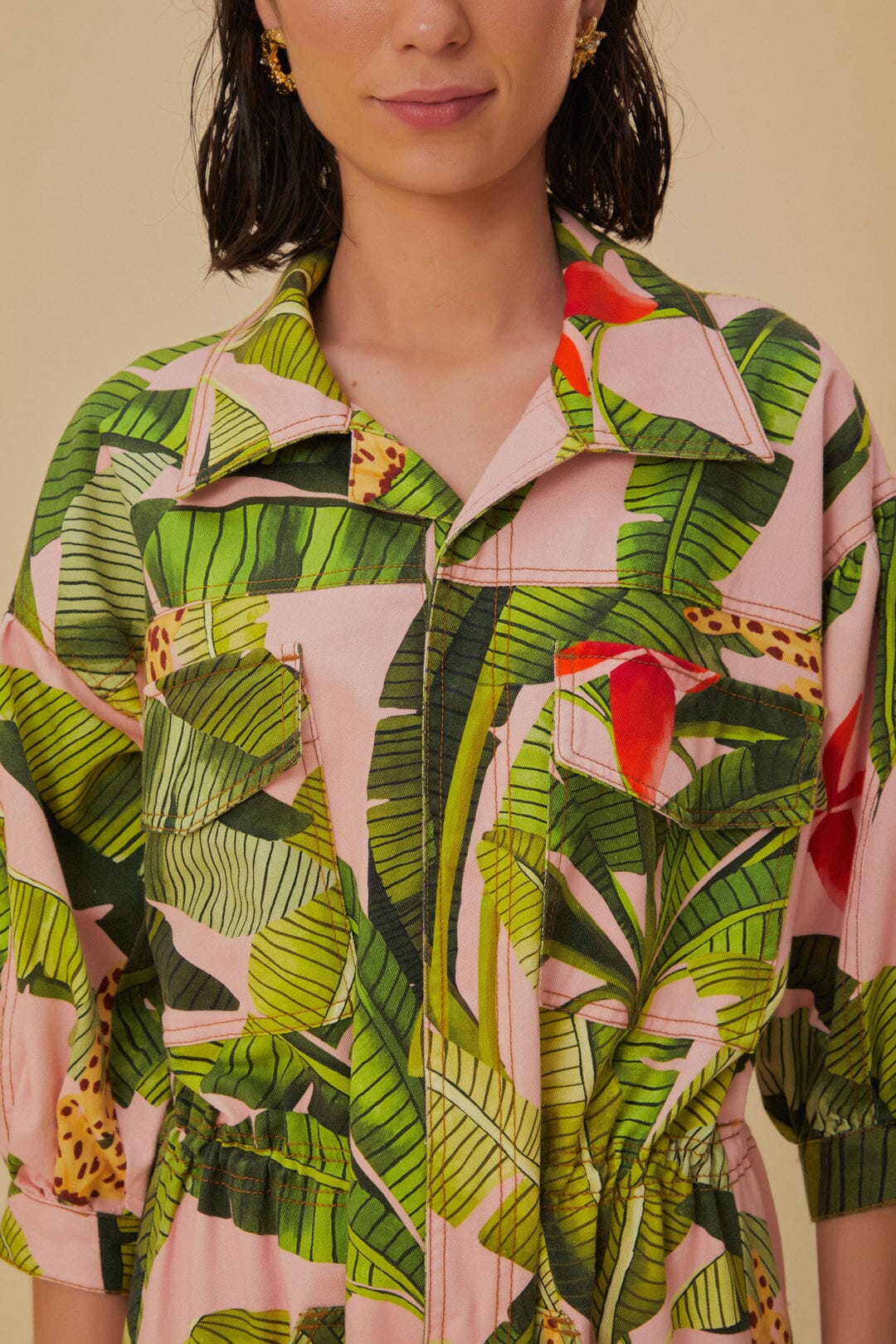 Banana Leaves jumpsuit in cotton - Pink