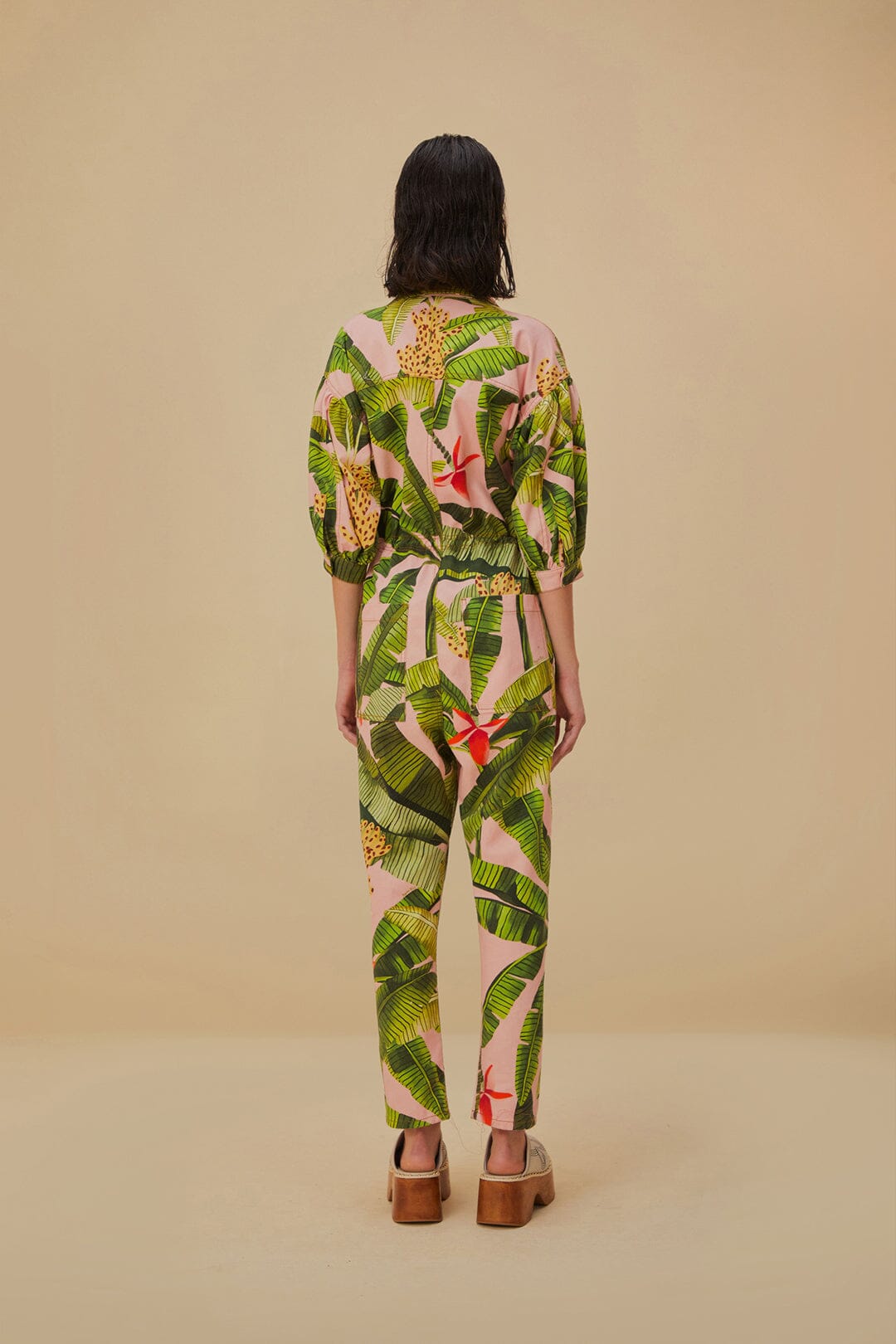 Banana Leaves jumpsuit in cotton - Pink