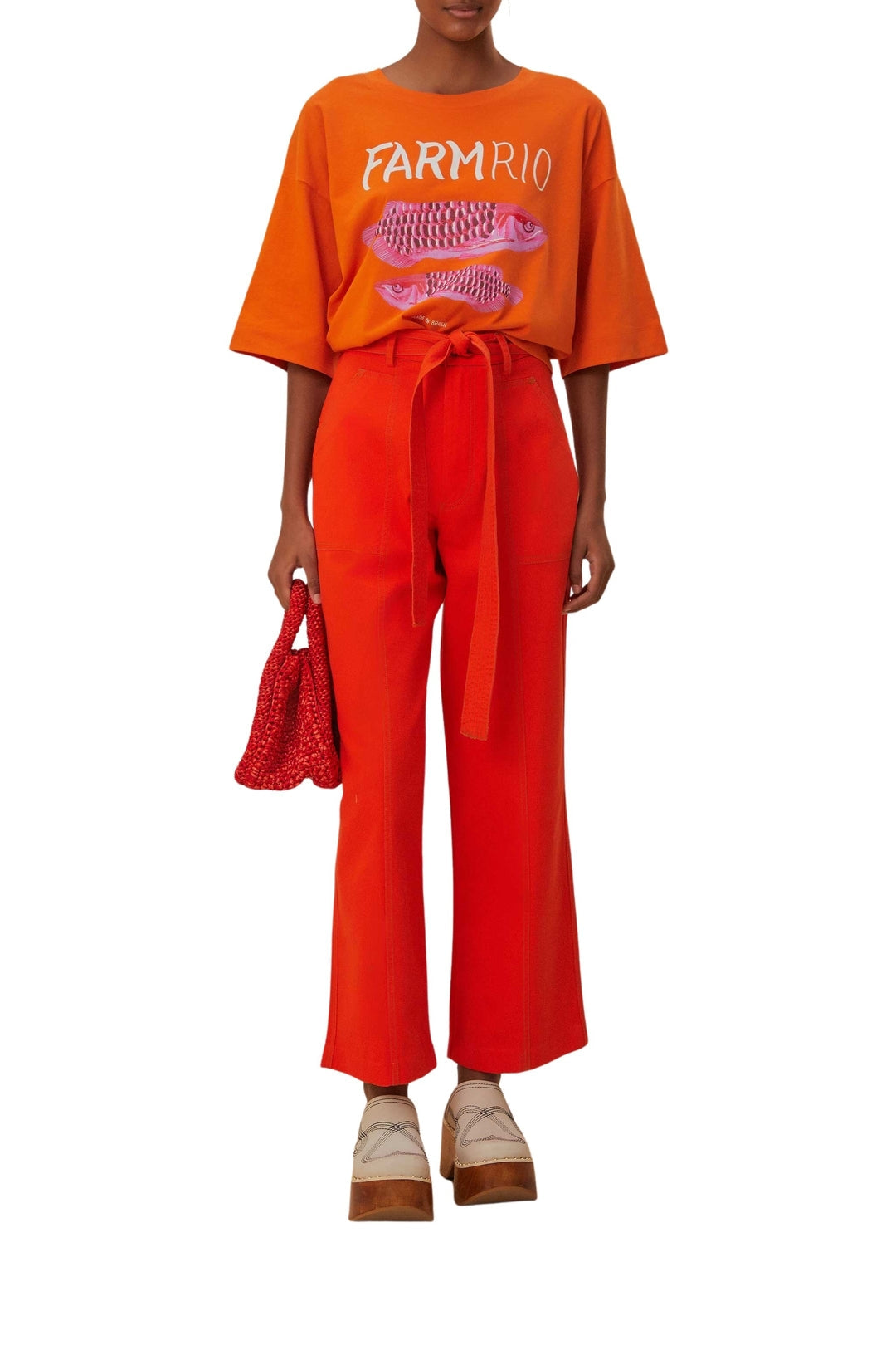 MEDIA OFF LINE_Pantalon large en coton - Rouge