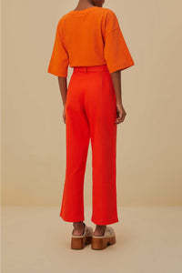 MEDIA OFF LINE_Pantalon large en coton - Rouge