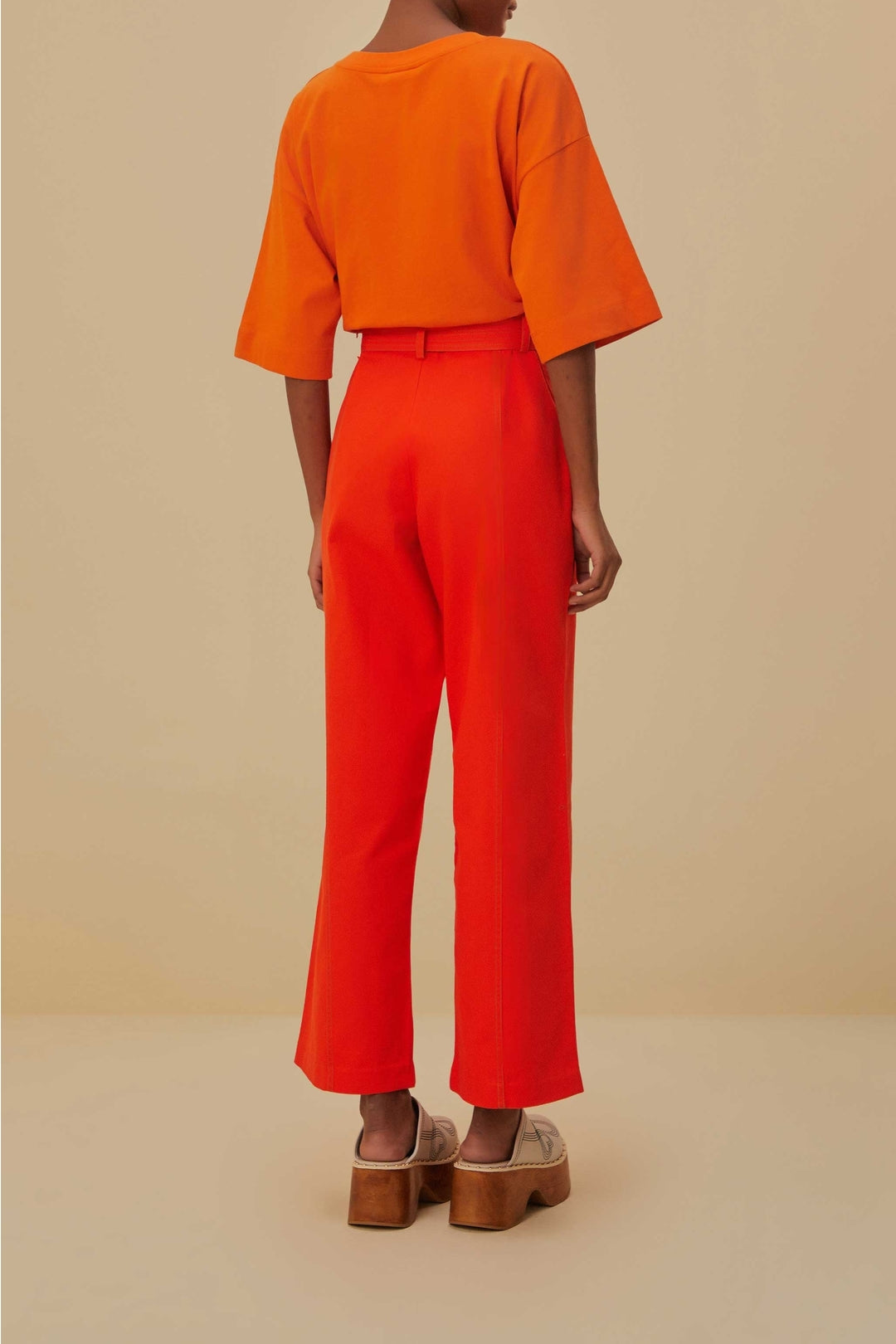 MEDIA OFF LINE_Pantalon large en coton - Rouge