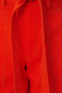 MEDIA OFF LINE_Pantalon large en coton - Rouge