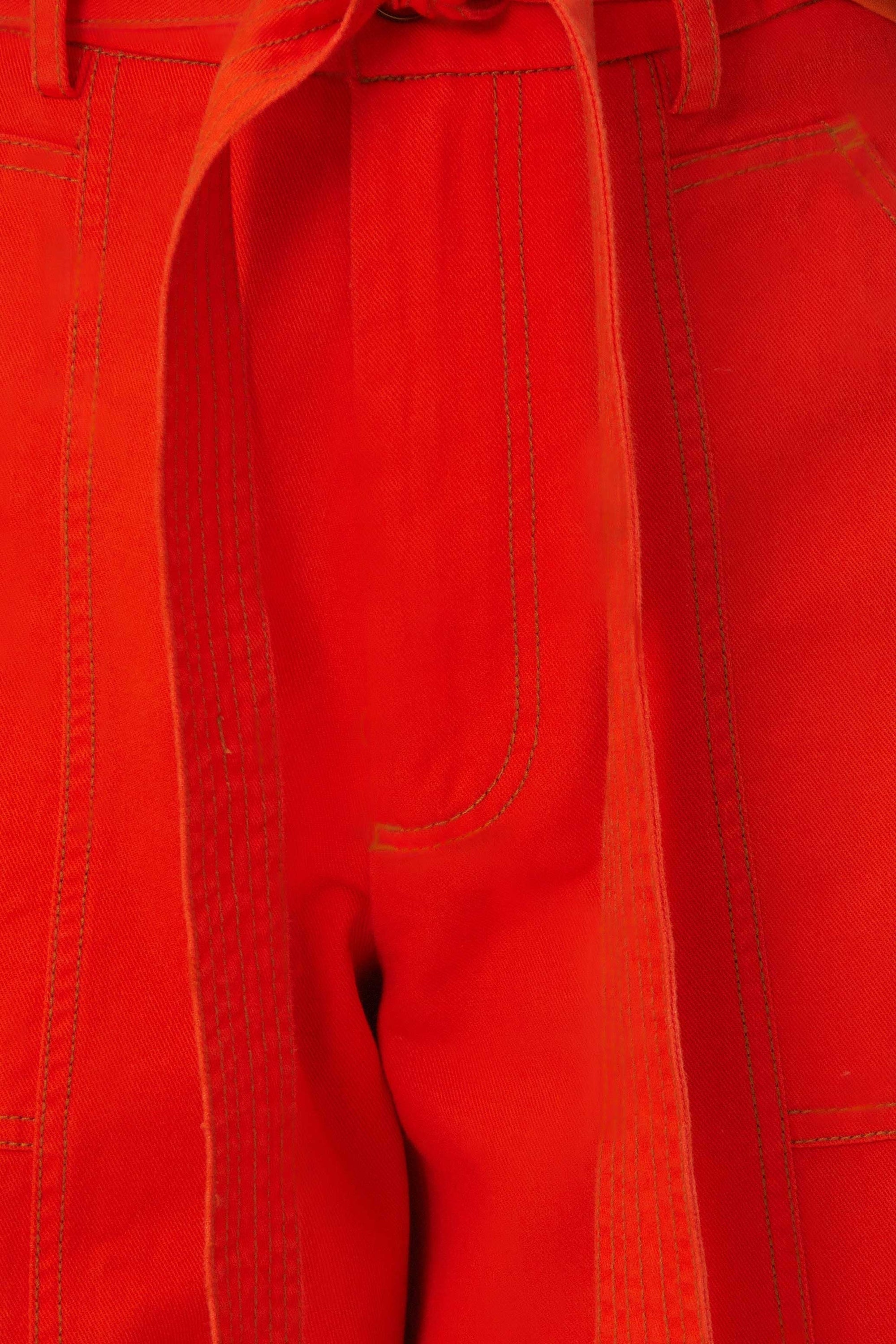 MEDIA OFF LINE_Pantalon large en coton - Rouge