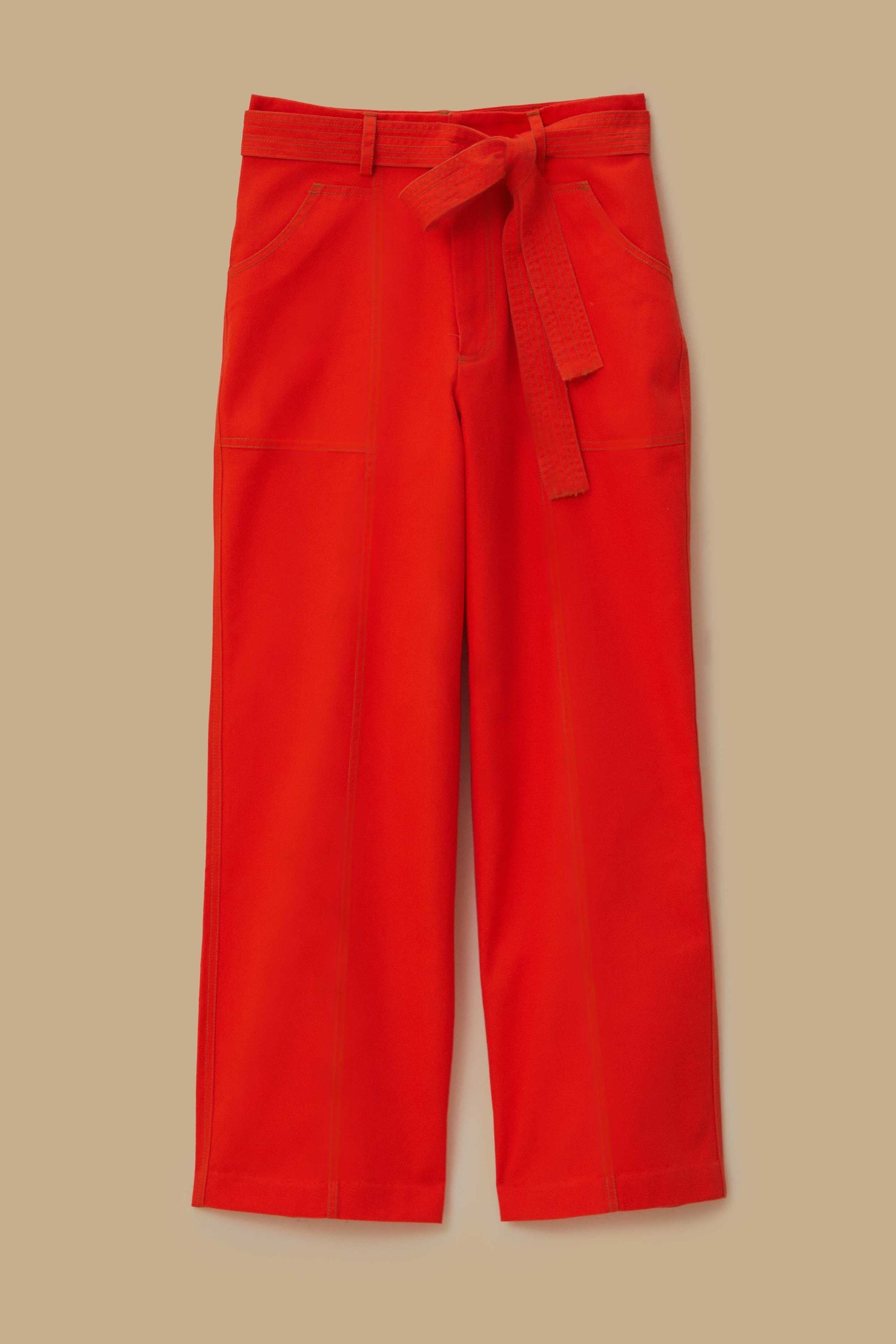 MEDIA OFF LINE_Pantalon large en coton - Rouge