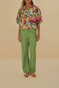 Pantalon à plis en coton - Vert
