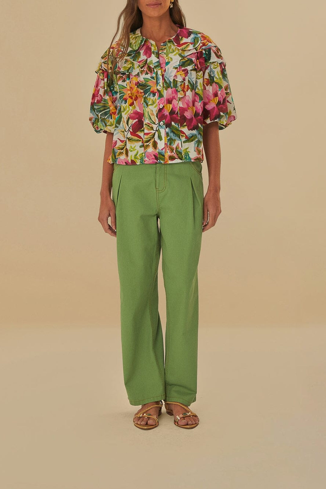 Pantalon à plis en coton - Vert
