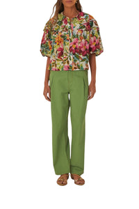 Pantalon à plis en coton - Vert