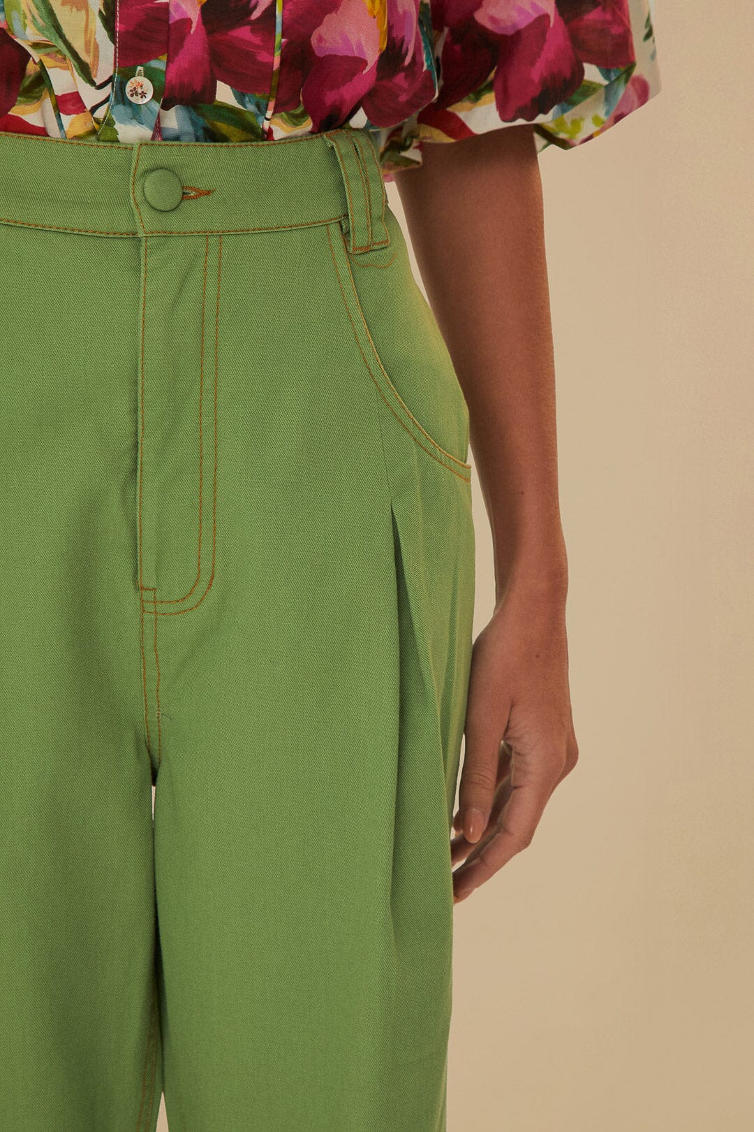 Pantalon à plis en coton - Vert