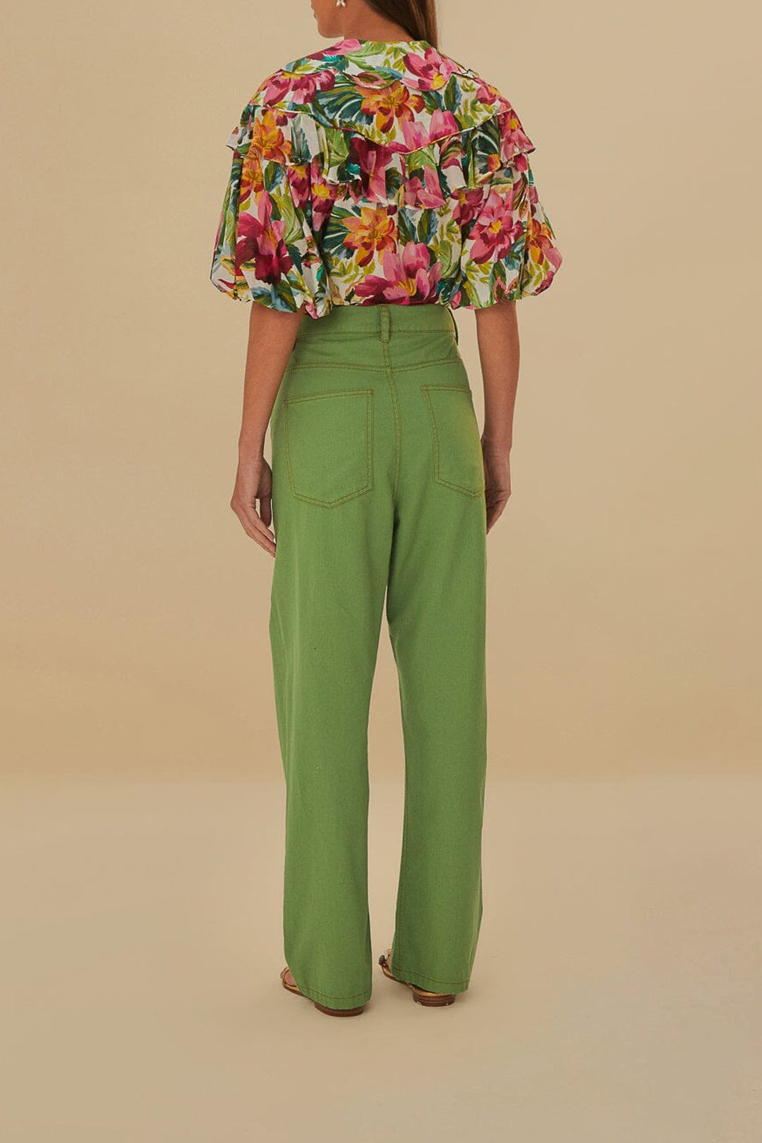 Pantalon à plis en coton - Vert
