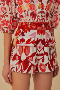 Short Romantique Verger en coton - Rouge