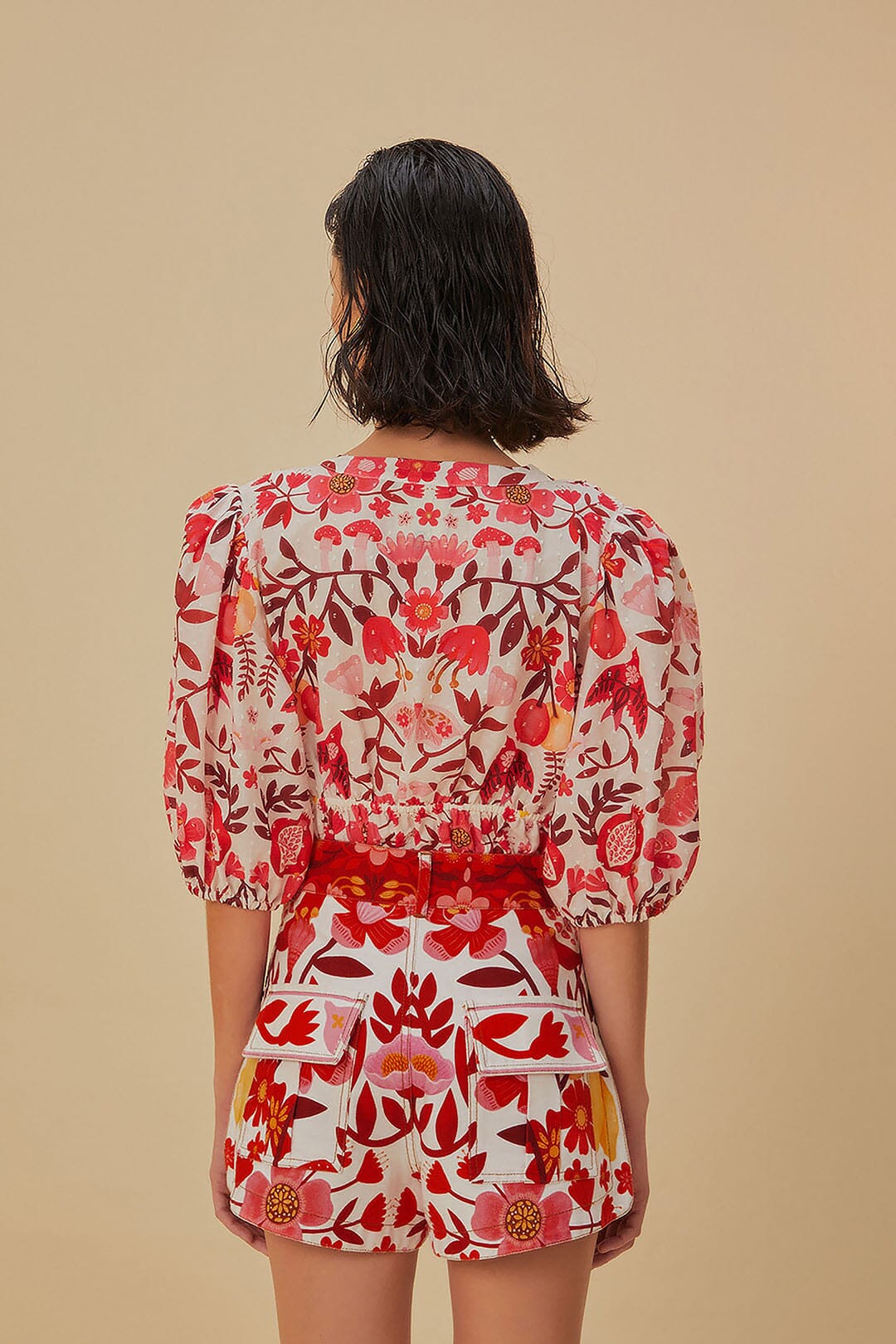 Short Romantique Verger en coton - Rouge