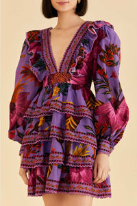 Robe courte Flowers en coton - Violet