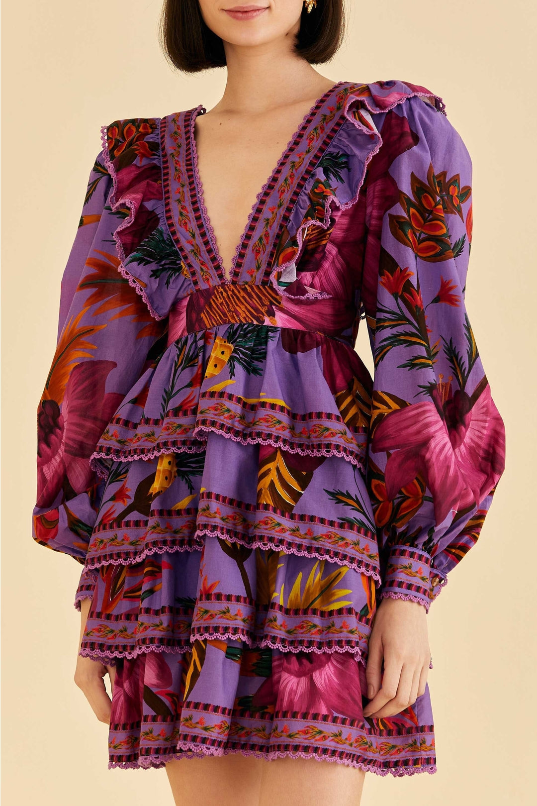 Robe courte Flowers en coton - Violet