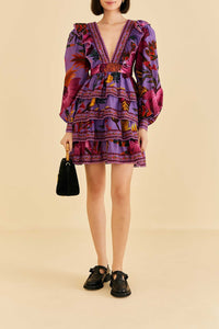 Robe courte Flowers en coton - Violet
