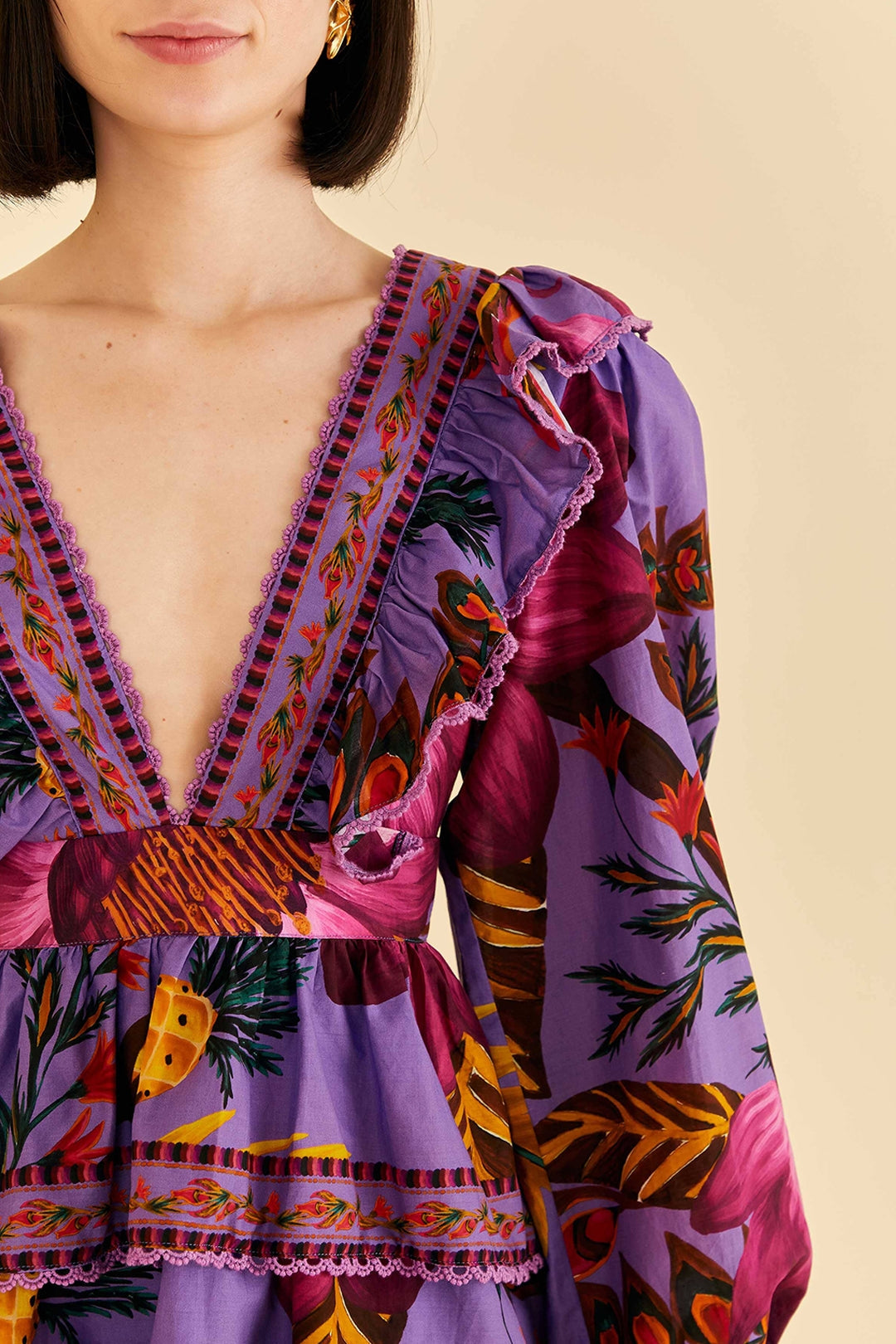 Robe courte Flowers en coton - Violet