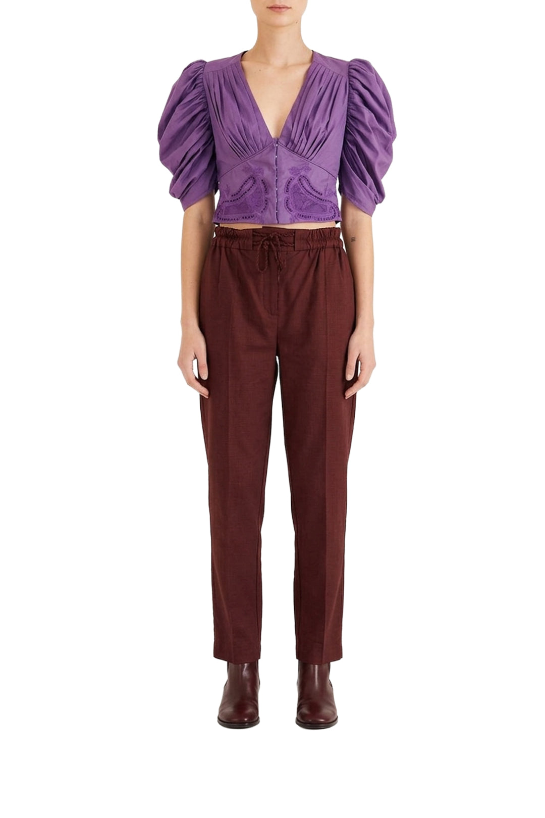 Blouse courte à manches bouffantes - Violet