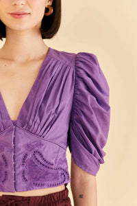 Blouse courte à manches bouffantes - Violet