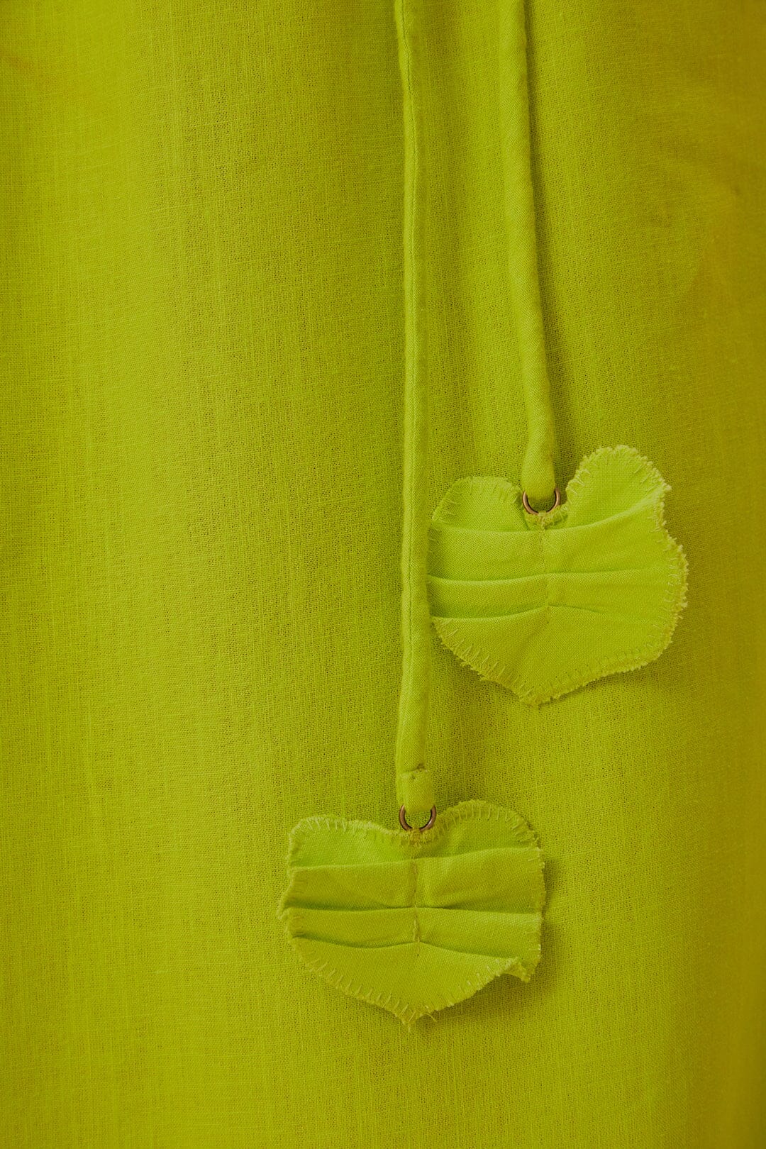Robe longue asymétrique à motif feuilles en lin - Vert