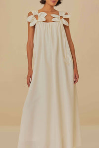 Robe longue White Floral à bretelles en lin - Blanc
