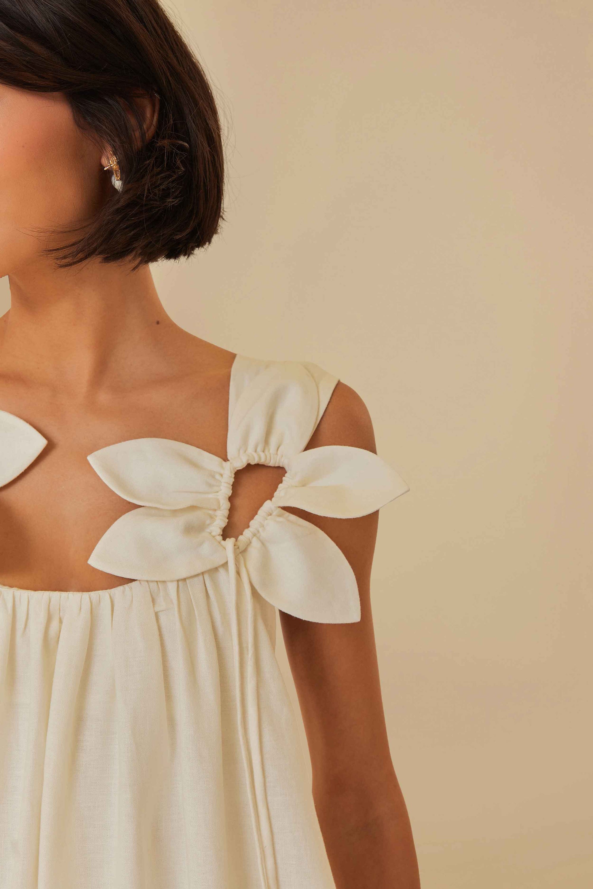 Robe longue White Floral à bretelles en lin - Blanc