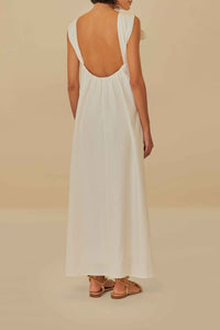 Robe longue White Floral à bretelles en lin - Blanc