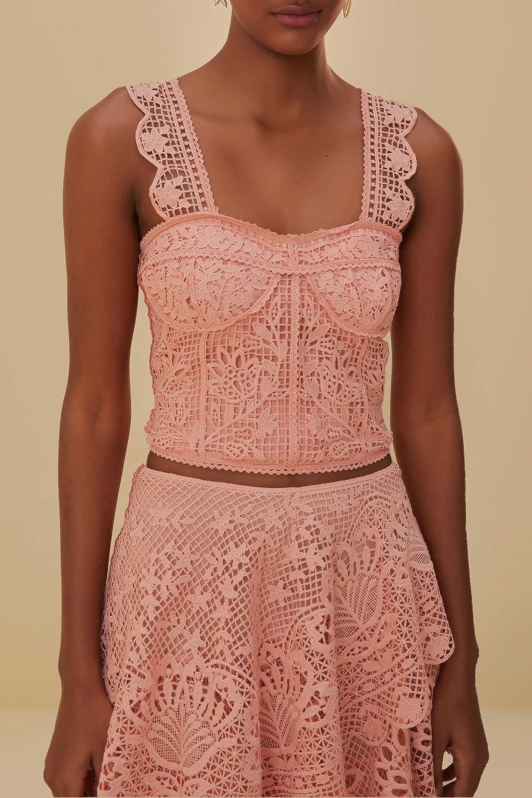 Corset sans manches en dentelle - Rose