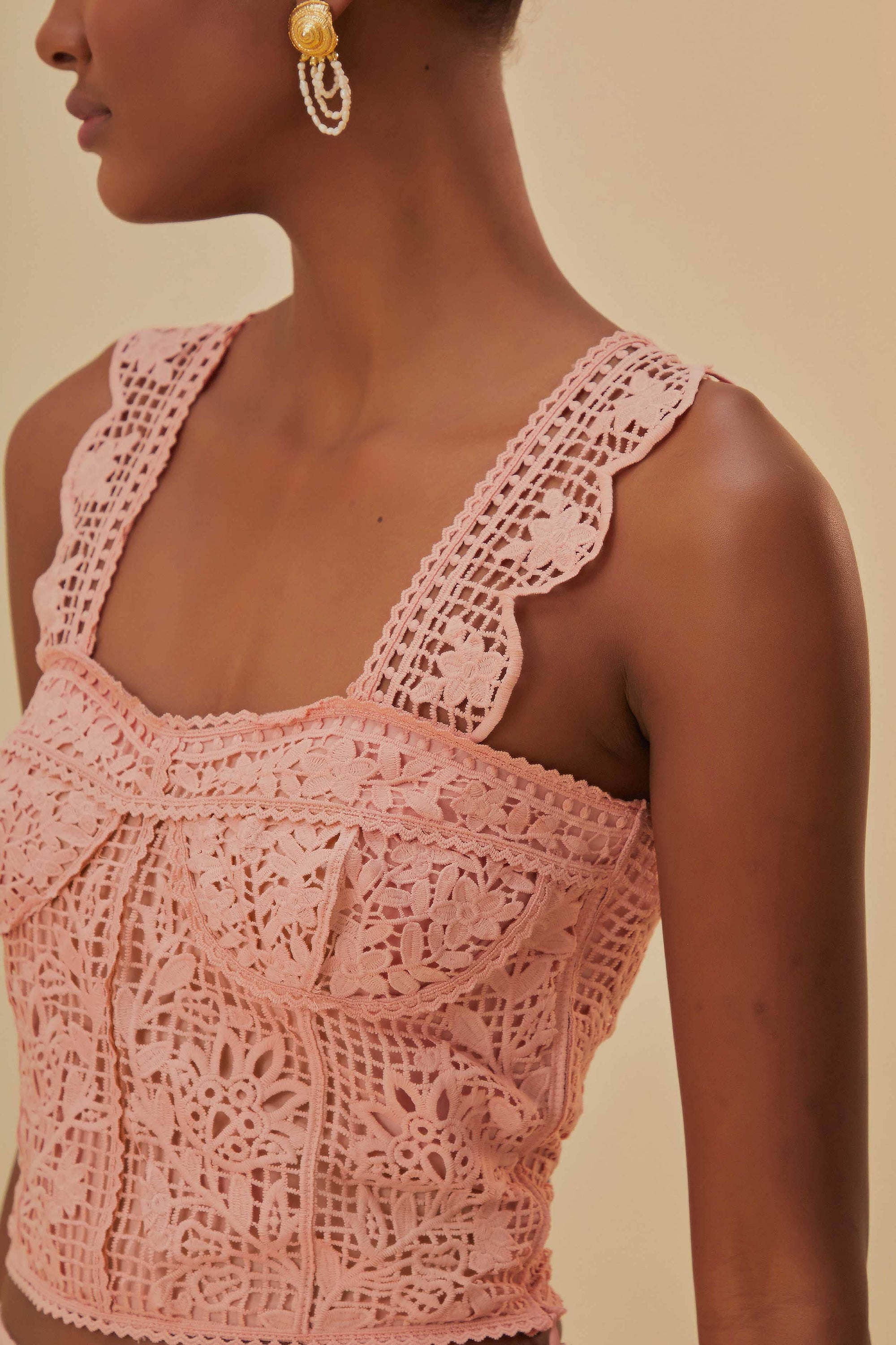 Corset sans manches en dentelle - Rose