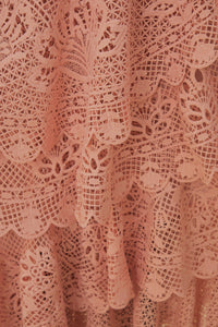Jupe longue à volants en dentelle - Rose