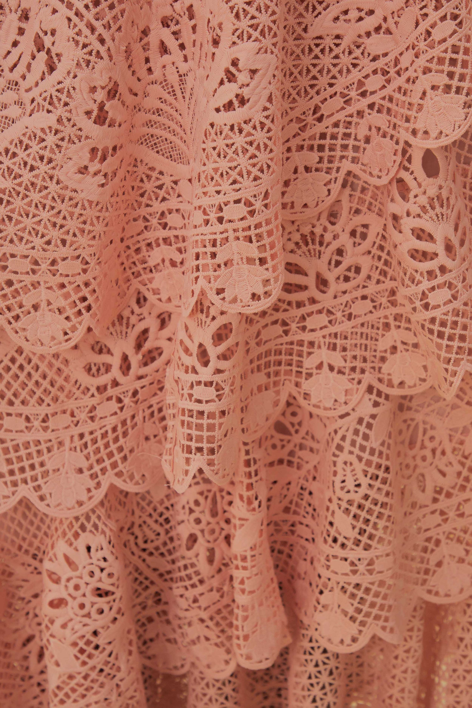 Jupe longue à volants en dentelle - Rose