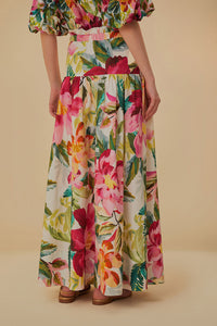 Jupe longue Painted Flowers en coton - Rose