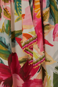 Jupe longue Painted Flowers en coton - Rose