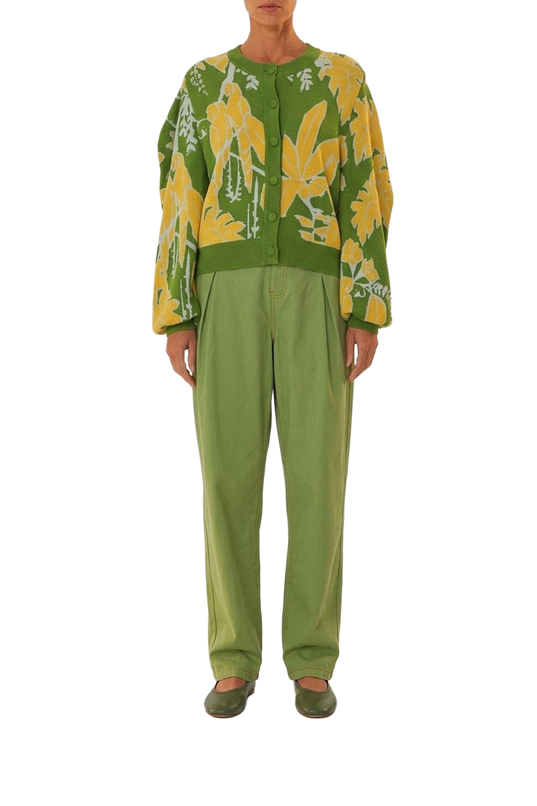Cardigan Croquis de feuillage - Vert