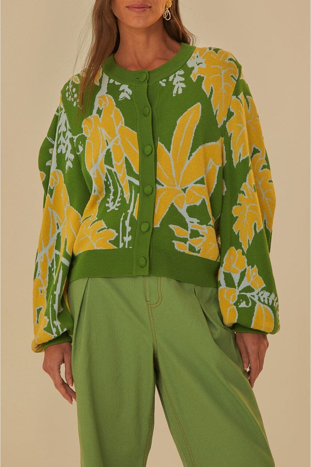 Cardigan Croquis de feuillage - Vert
