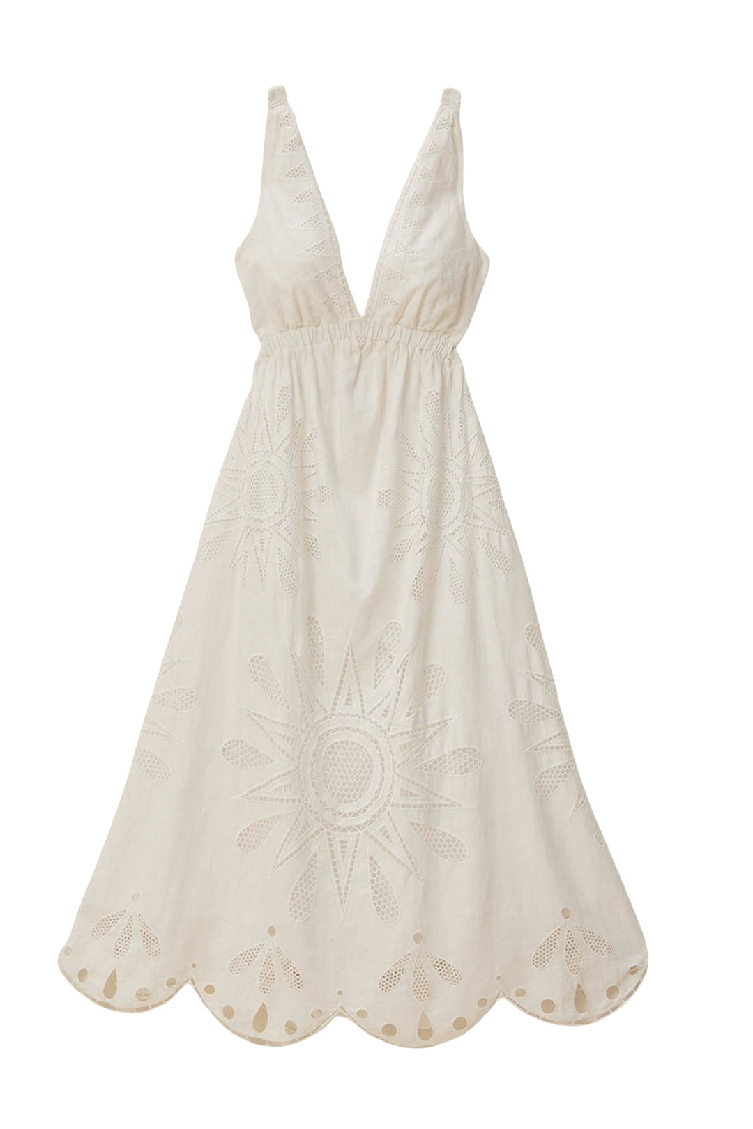 Robe midi à bretelles Richelieu en lin - Blanc