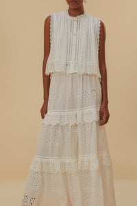 Jupe longue taille basse en coton - Blanc